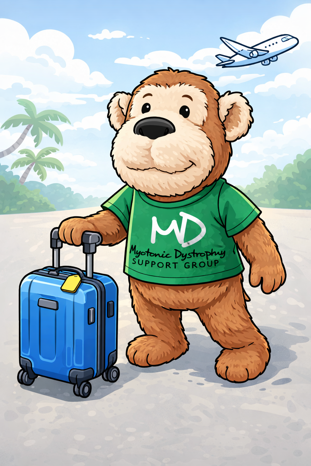 Myotonic Monkey travelling with suitcase